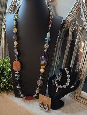 Awesome New Colorful Statement Beaded  Necklace and New Plunder Bracelet/Earring